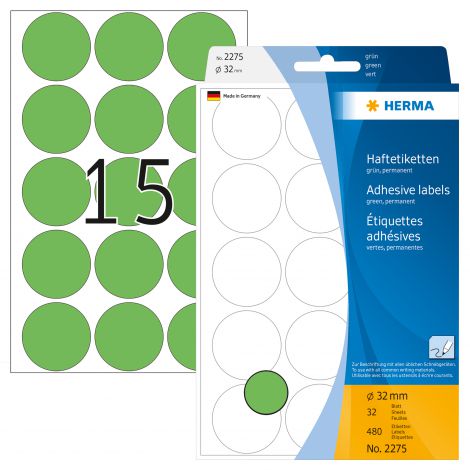 Etykiety samoprzylepne Herma okrągłe kropki 32mm zielone